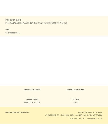 Mini canal adhesiva blanca 2 m 10 x 20 mm (precio por metro)