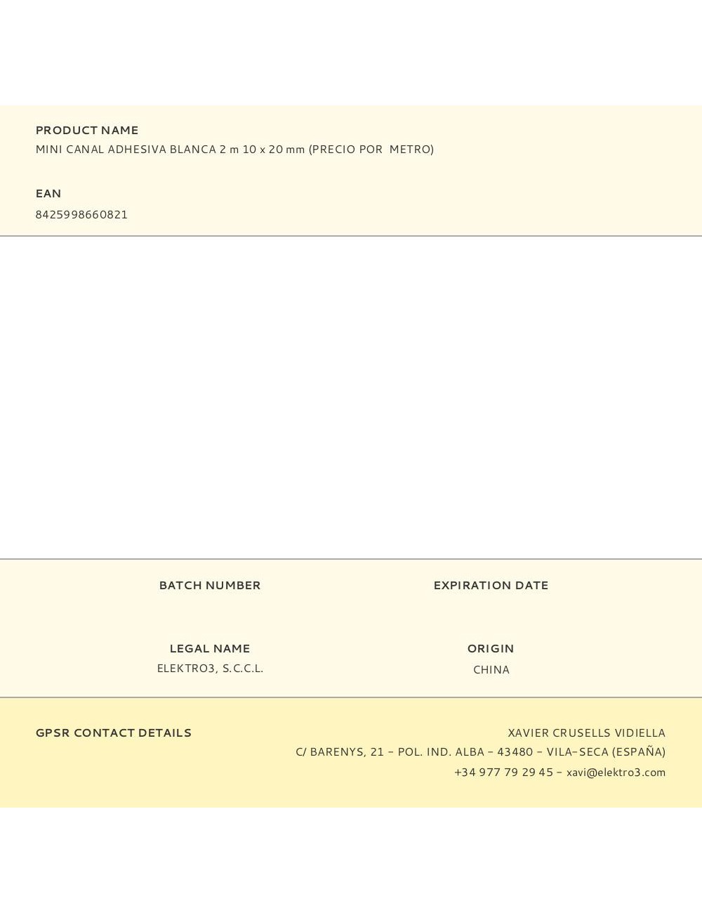 Mini canal adhesiva blanca 2 m 10 x 20 mm (precio por metro)