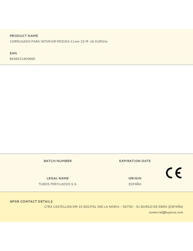 Corrugado para interior medida 11mm ce m-16 euro/m