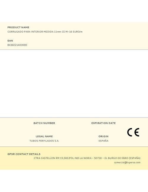 Corrugado para interior medida 11mm ce m-16 euro/m