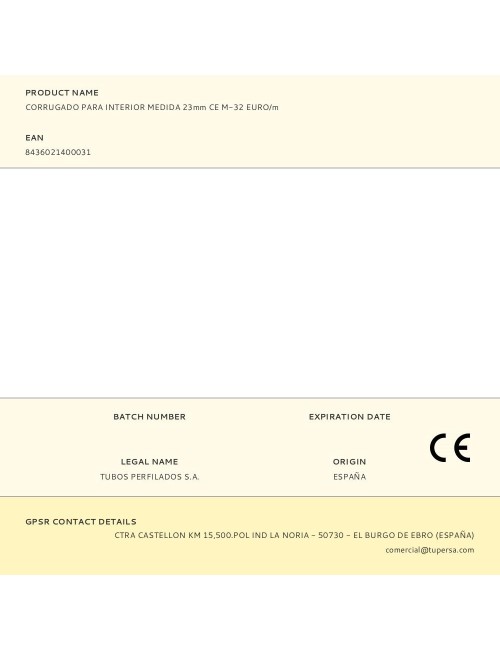 Corrugado para interior medida 23mm ce m-32 euro/m