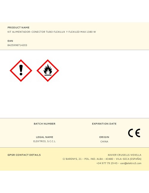 Kit alimentador-conector tubo flexilux y flexiled max 1380 w