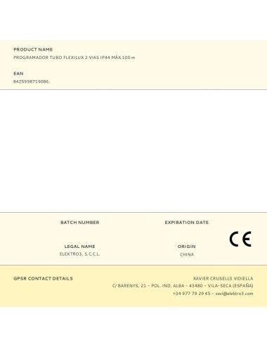 Programador tubo flexilux 2 vias ip44 máx.100 m