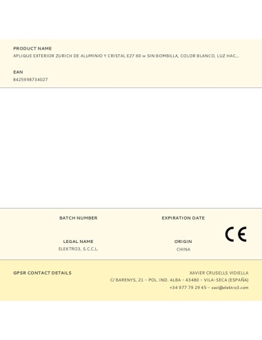 Aplique exterior zurich de aluminio y cristal e27 60 w sin bombilla, color blanco, luz hacia arriba