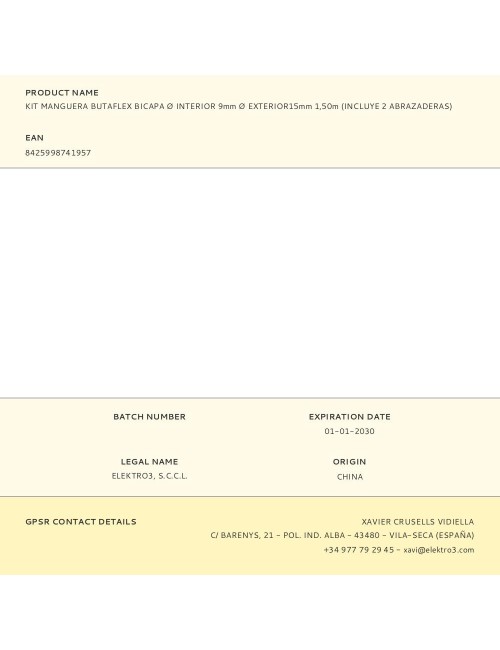 Kit manguera butaflex bicapa ø interior 9mm ø exterior15mm 1,50m (incluye 2 abrazaderas)