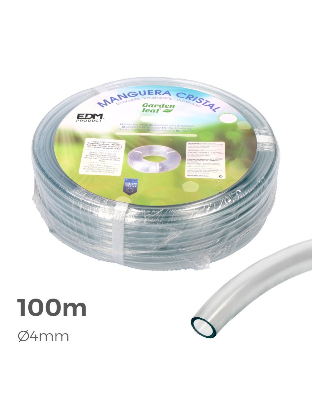 Manguera de cristal transparente 100 m (4 mm)