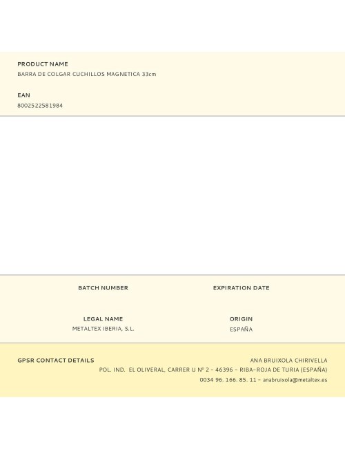 Barra de colgar cuchillos magnética 33 cm