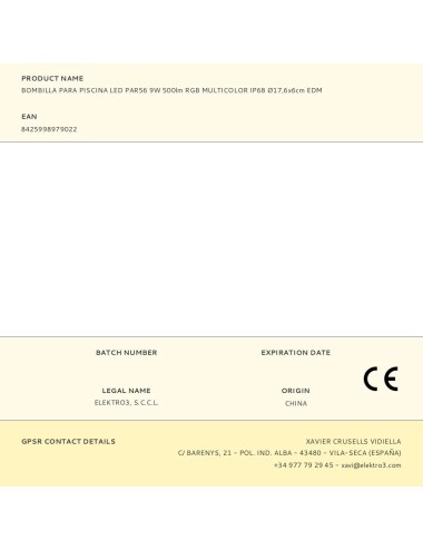 Bombilla para piscina led par56 9w 500lm rgb multicolor ip68 ø17,6x6cm edm