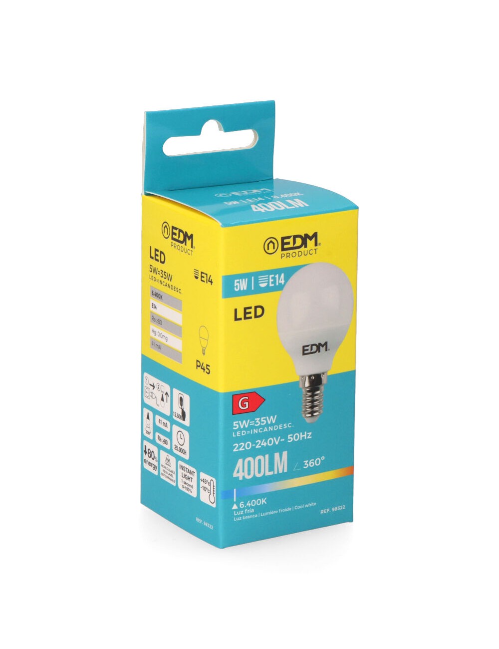 Bombilla esferica led e14 5 w 400 lm 6400 k luz fria ø4,5 x 8 cm
