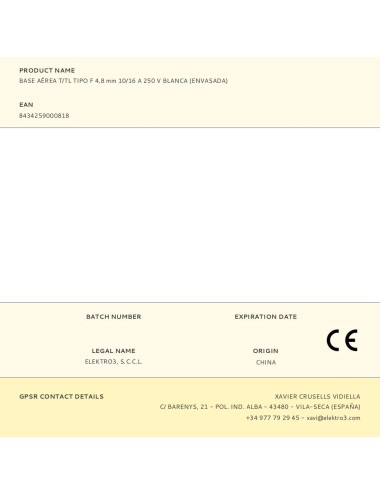 Base aérea t/tl tipo f 4,8 mm 10/16 a 250 v blanca (envasada)