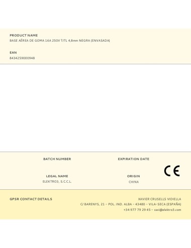 Base aérea de goma 16a 250v t/tl 4,8mm negra (envasada)