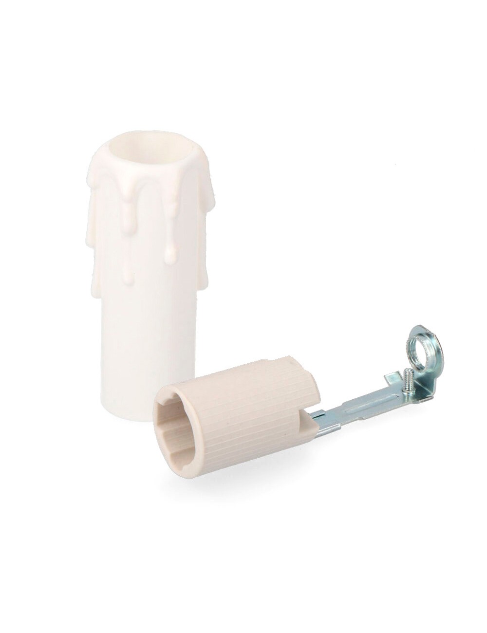 Portalámparas e-14 porcelana + vela mediana blanca (envasado)