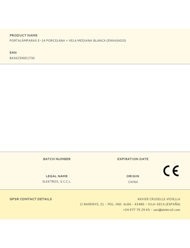 Portalámparas e-14 porcelana + vela mediana blanca (envasado)