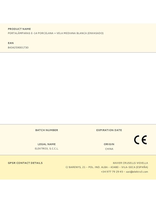 Portalámparas e-14 porcelana + vela mediana blanca (envasado)