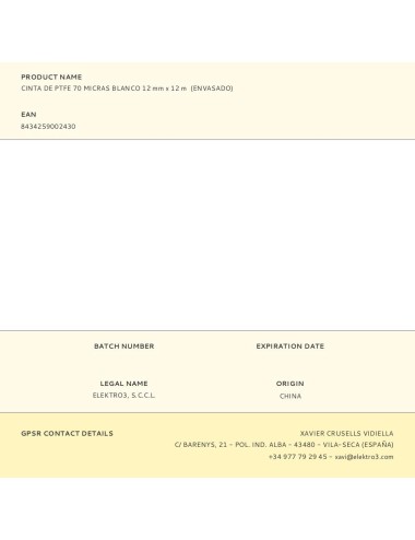 Cinta de ptfe 70 micras blanco 12 mm x 12 m (envasado)