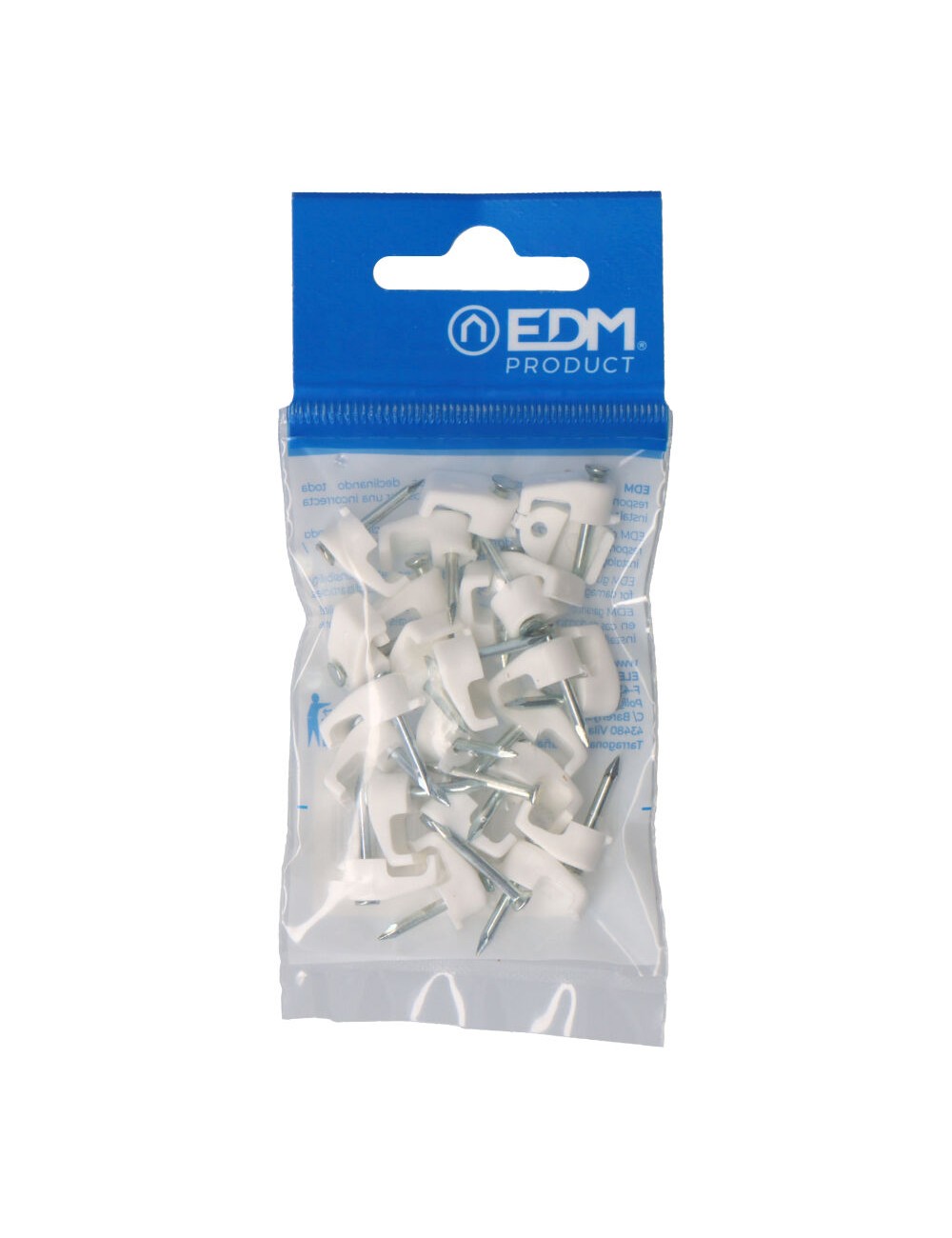 Grapa para cable manguera plana 2 x 1,5 mm n°01, blanca, blister 25 uds