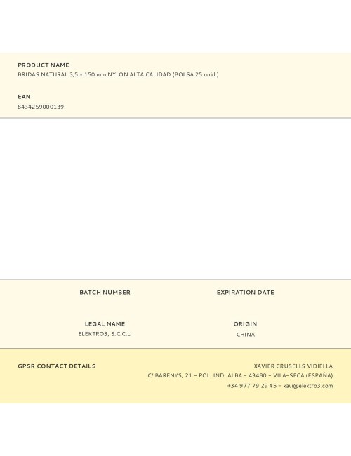 Bridas natural 3,5 x 150 mm nylon alta calidad (bolsa 25 unid.)