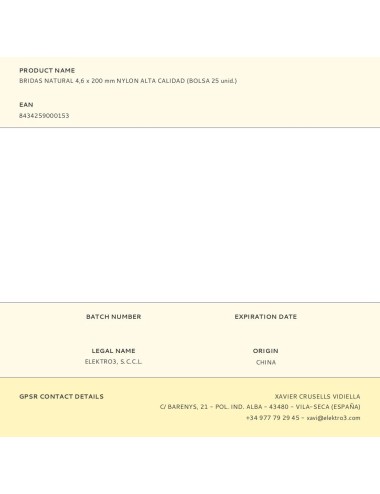 Bridas natural 4,6 x 200 mm nylon alta calidad (bolsa 25 unid.)