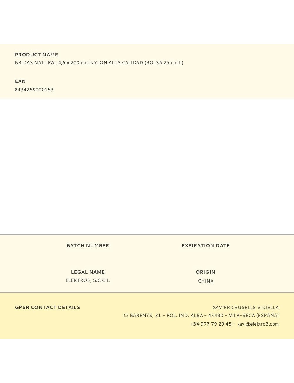 Bridas natural 4,6 x 200 mm nylon alta calidad (bolsa 25 unid.)