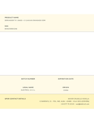 Derivador tv 1 base + 2 clavijas envasado edm