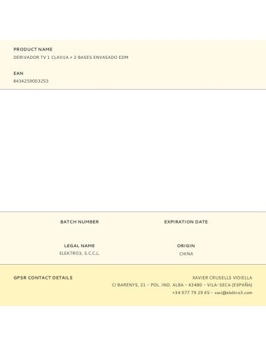 Derivador tv 1 clavija + 2 bases envasado edm
