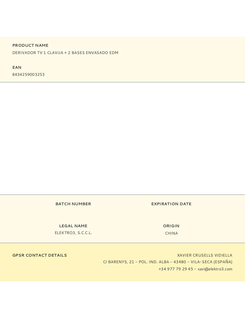 Derivador tv 1 clavija + 2 bases envasado edm