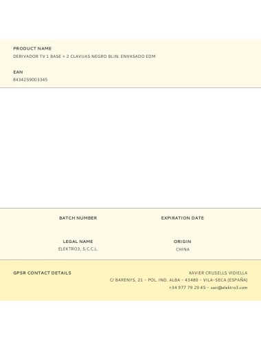 Derivador tv 1 base + 2 clavijas negro blin. envasado edm