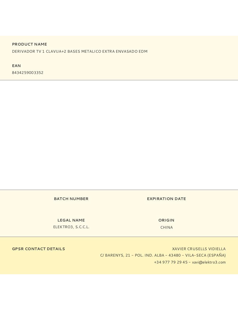 Derivador tv 1 clavija+2 bases metalico extra envasado edm