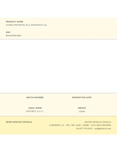 Fusible metropol 20 a, envasado 5 uds