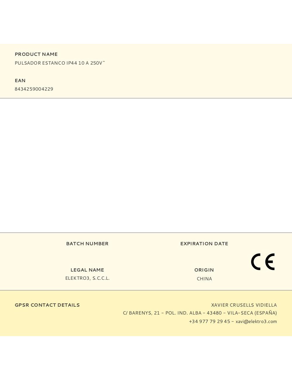 Pulsador estanco ip44 10 a 250v~