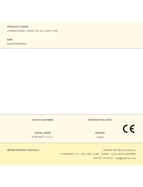 Conmutador + base t/tl 16 a 250 v ip44