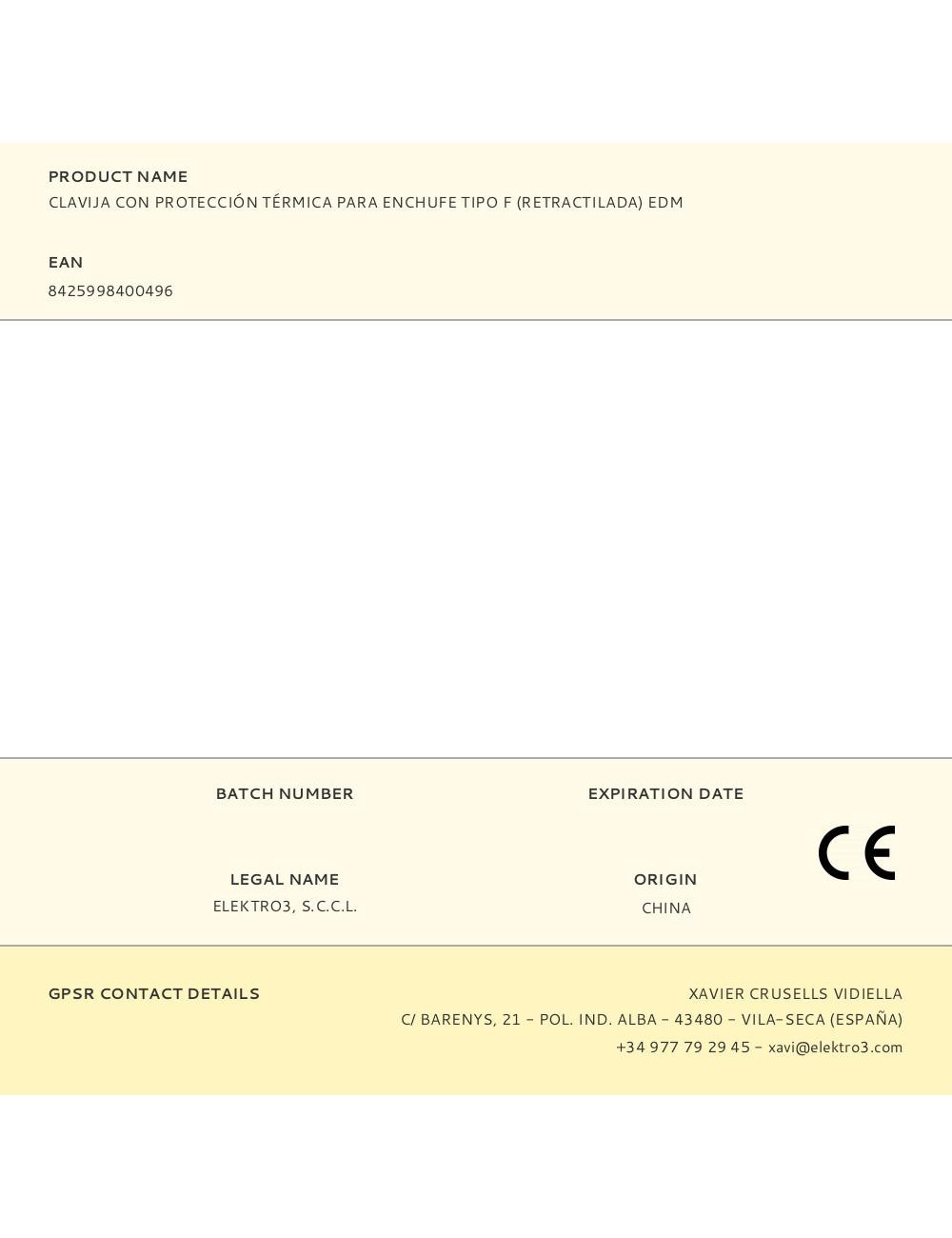 Clavija con protección térmica para enchufe tipo f (retractilada) edm