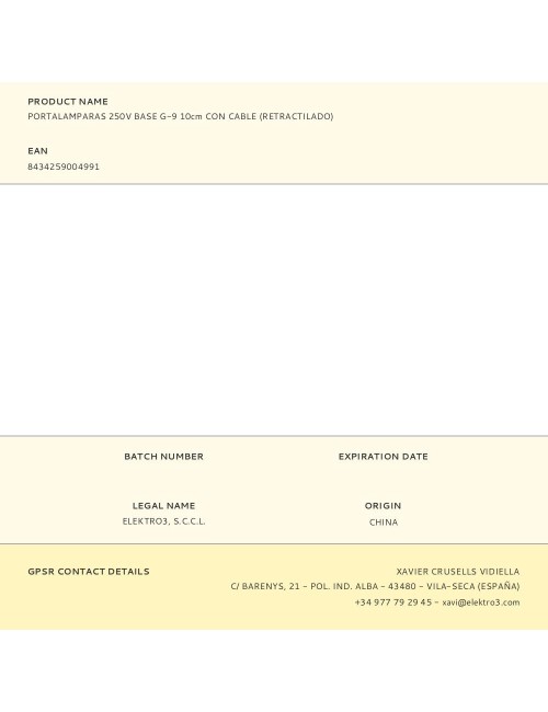 Portalamparas 250v base g-9 10cm con cable (retractilado)