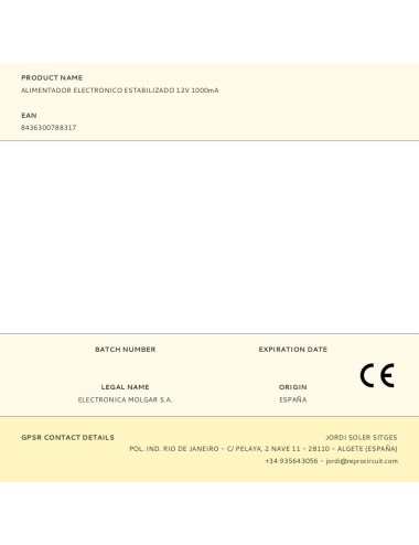 Alimentador electronico estabilizado 12v 1000ma