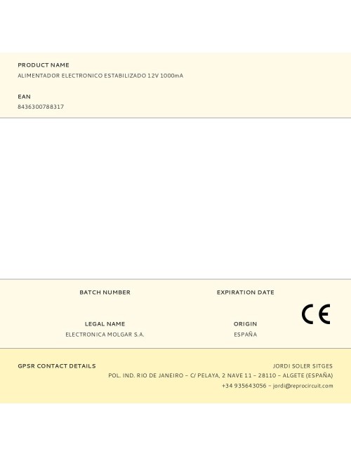 Alimentador electronico estabilizado 12v 1000ma