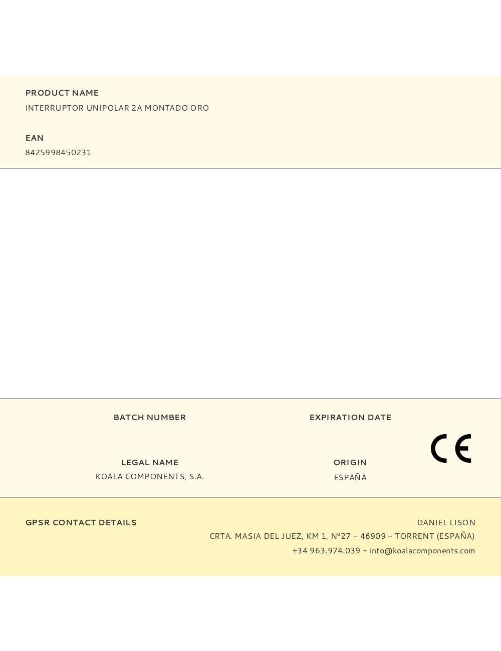 Interruptor unipolar 2a montado oro