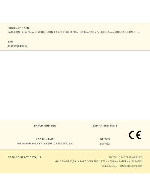 Caja con tapa para distribucion 1 a 4 icp+8 elementos blanco 277x188x55mm solera (retractilado) 697cb