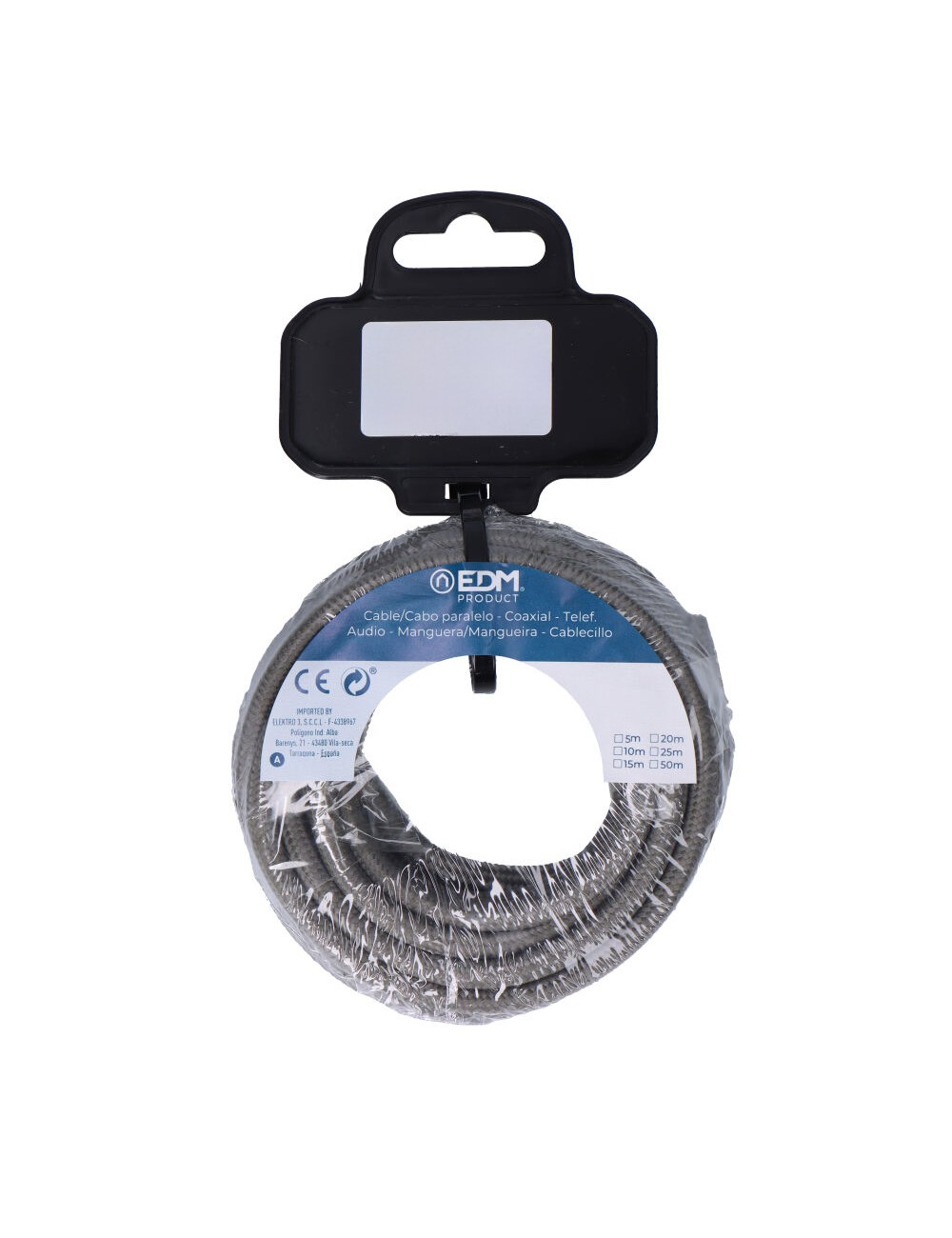 Carrete cable cordón tubular h03vv-f 2 x 0,75 mm gris oscuro, 25 m