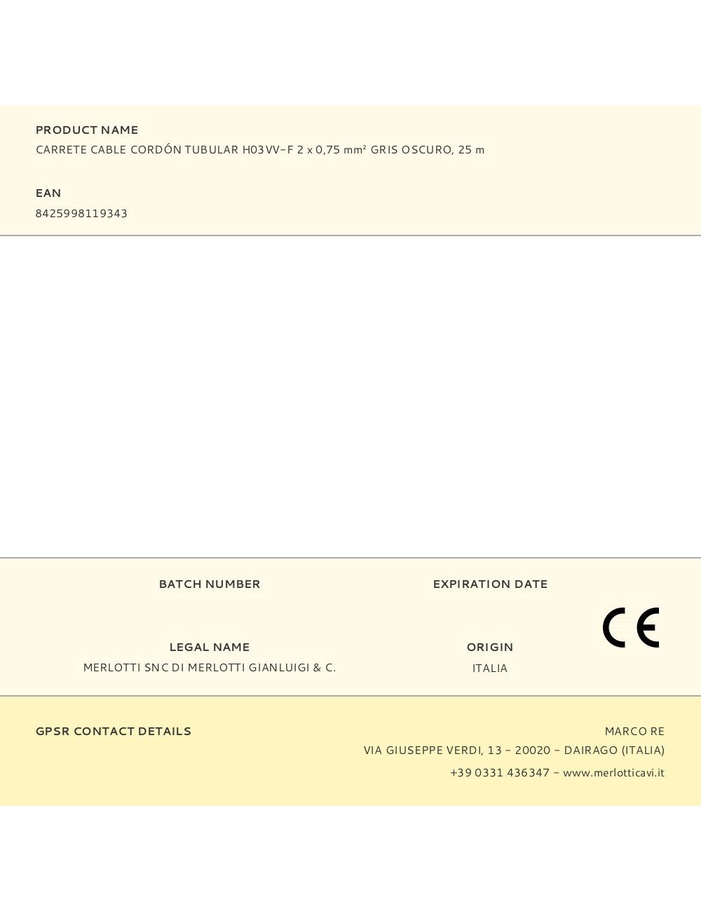 Carrete cable cordón tubular h03vv-f 2 x 0,75 mm gris oscuro, 25 m