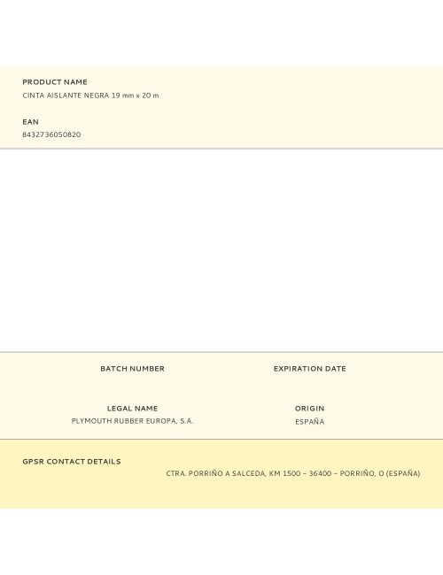 Cinta aislante negra 19 mm x 20 m