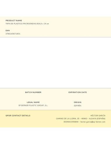 Tapa de plastico microondas ø26,5 x 14 cm