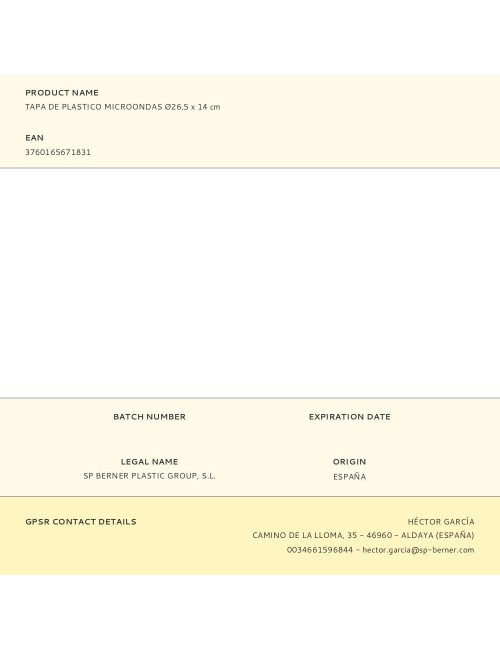 Tapa de plastico microondas ø26,5 x 14 cm