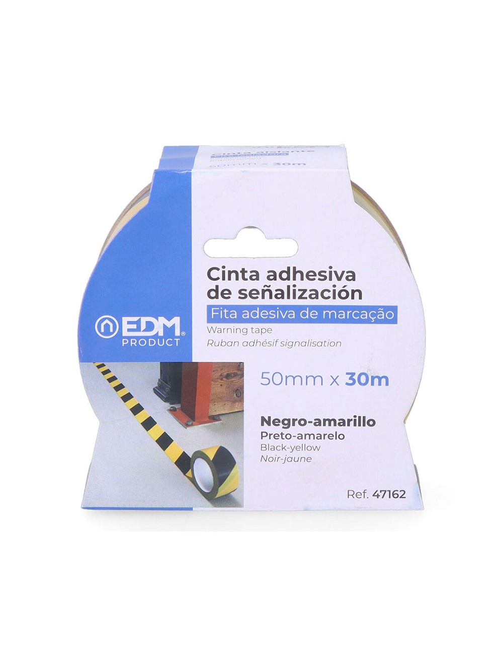 Cinta adhesiva de señalizacion amarillo-negra 50 mm x 30 m