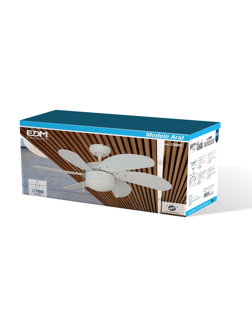 Ventilador de techo modelo aral. color blanco. potencia: 50 w aspas: ø76cm