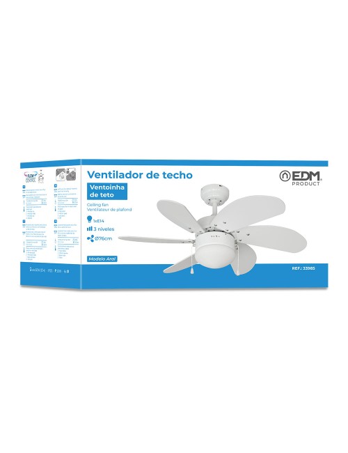 Ventilador de techo modelo aral. color blanco. potencia: 50 w aspas: ø76cm
