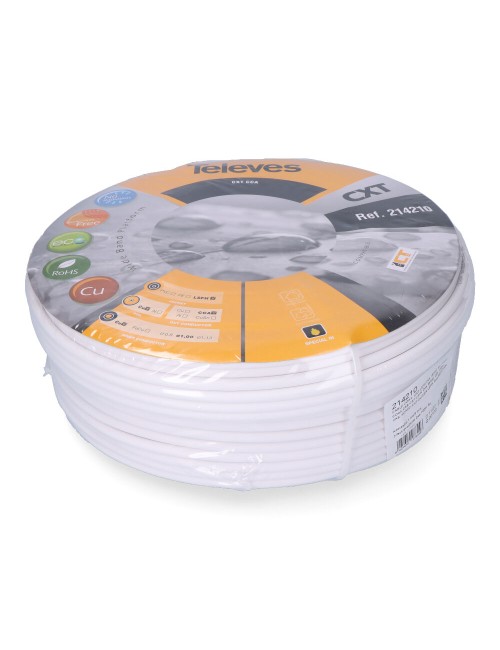 Cable coaxial apantallado rg6 cobre, euro/m (bobina ø270x136mm)