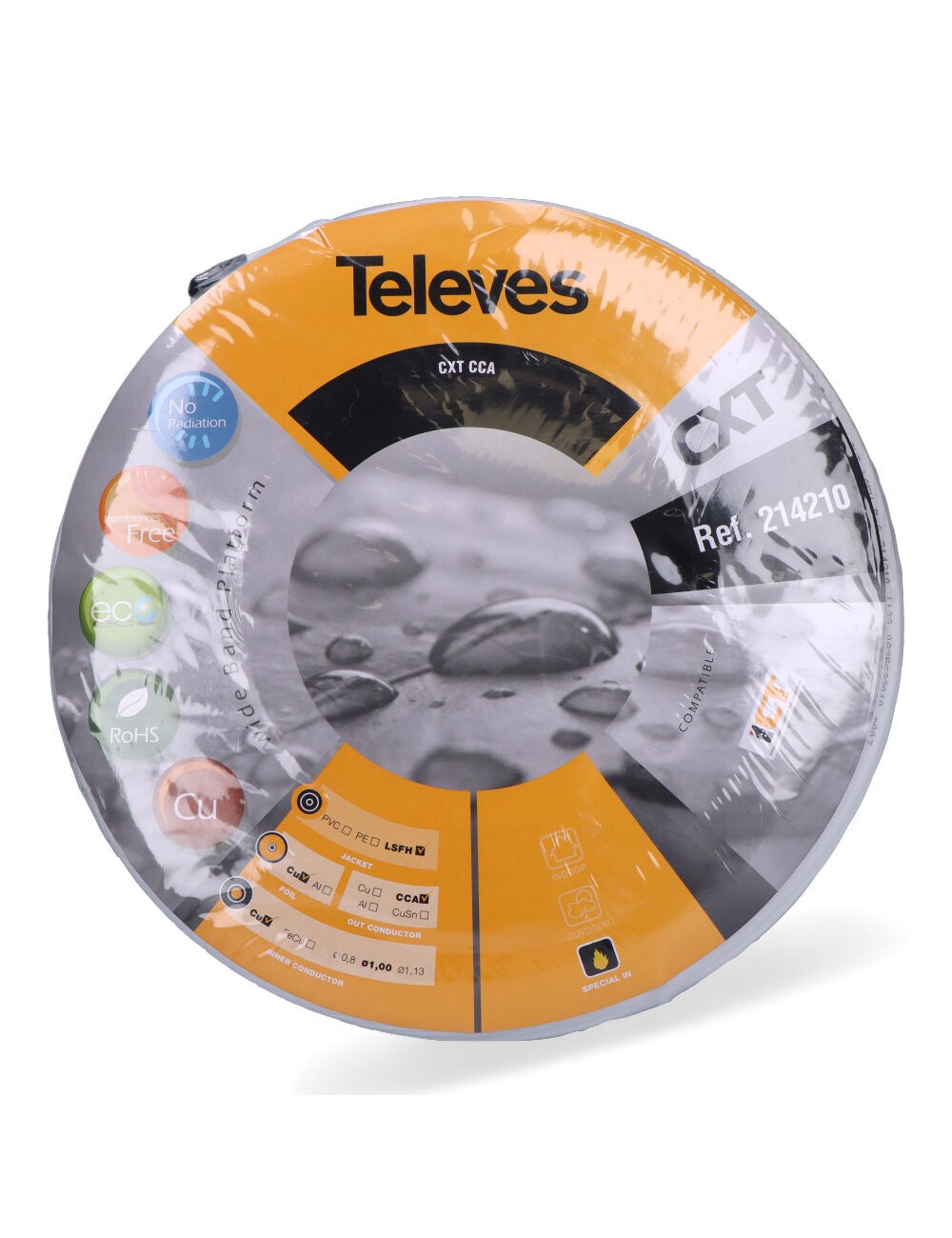 Cable coaxial apantallado rg6 cobre, euro/m (bobina ø270x136mm)