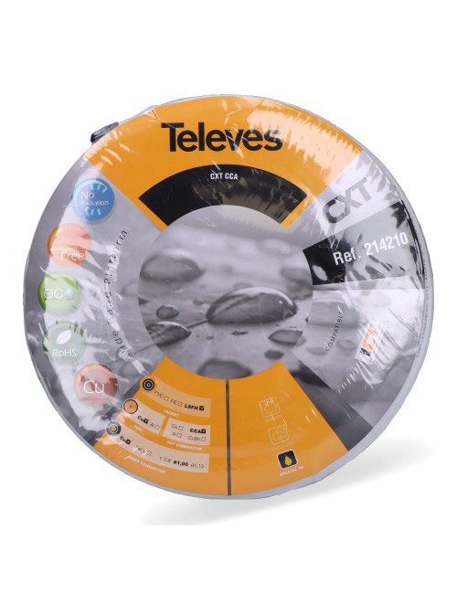 Cable coaxial apantallado rg6 cobre, euro/m (bobina ø270x136mm)