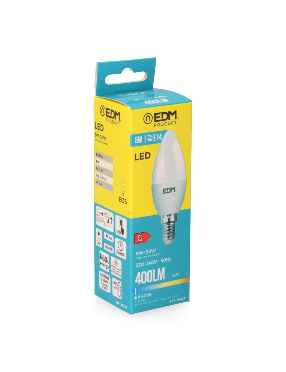 Bombilla vela led e14 5 w 400 lm 6400 k luz fria ø3,5 x 10 cm