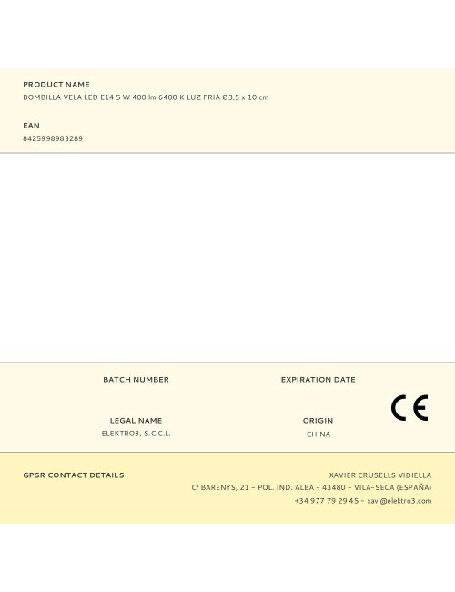 Bombilla vela led e14 5 w 400 lm 6400 k luz fria ø3,5 x 10 cm